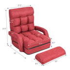 Foldable Massage Floor Chair Recliner, Single Lazy Sofa with Ergonomic Armrest, Adjustable 5 Backrest Positions & Detachable Mat