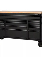 Heavy Duty 61 in. W x 23 in. D 15-Drawer Mobile Workbench with Solid Wood Top