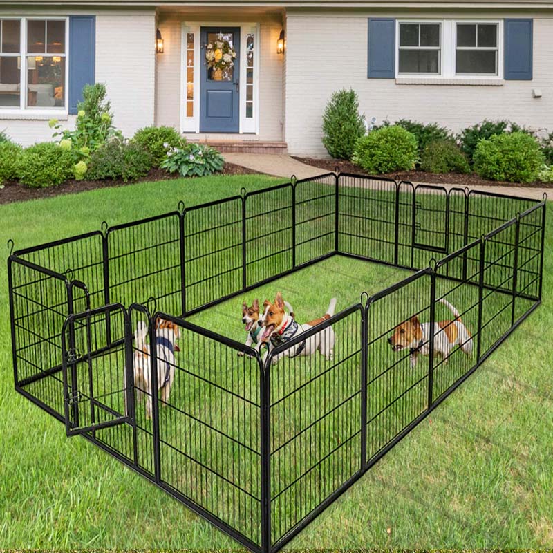 40" 16/8 Panel Pet Playpen with Door, Foldable Dog Exercise Pen, Metal Dog Puppy Cat Fence Barrier Kennel