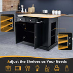47" x36" x36" Rubber Wood Top Kitchen Island with Drop Leaf, 2 Drawers, Kitchen Storage Cabinets, Spice Racks, Adjustable Shelves