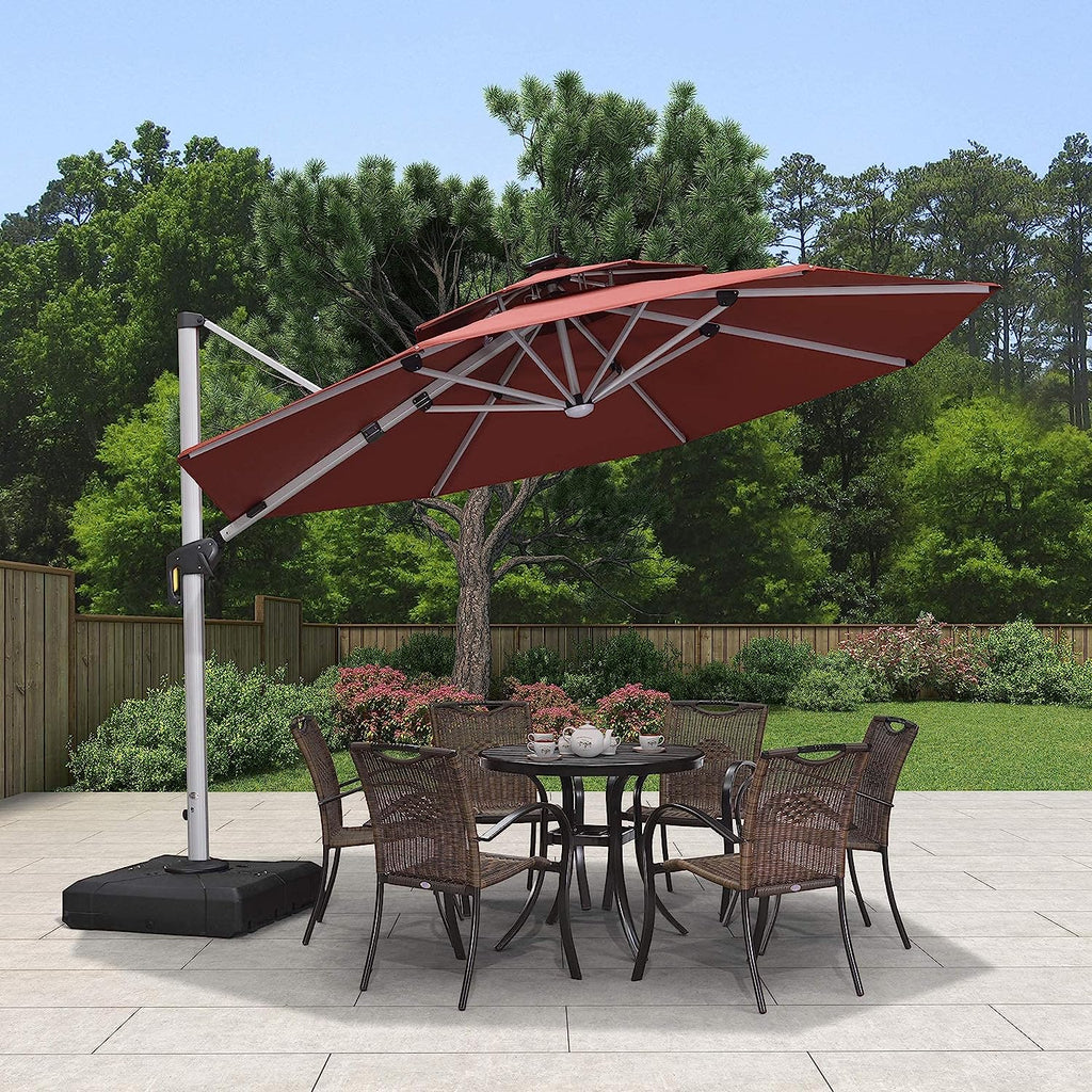 12ft Solar LED Patio Umbrella Outdoor Round Umbrella Large Cantilever Umbrella with LED Lights Windproof Bias Umbrella Heavy Duty Parasol for Garden Deck Pool Patio