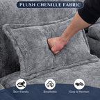 Wiilayok U Shaped Cloud Couch Modular Sectional Sofa 124" Extra Deep Fluffy Chenille Double Chaise Lounge, Central Console w/ Dual USB-C & A Ports, Storm Gray