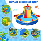 Inflatable Water Slide Bounce House with 550 W Blower, 8-in-1 Blow up Bouncy Castle Waterslide Park for Kids Outdoor and Indoor, Bouncer House with Large Pool, Double Slides and Climbing Walls