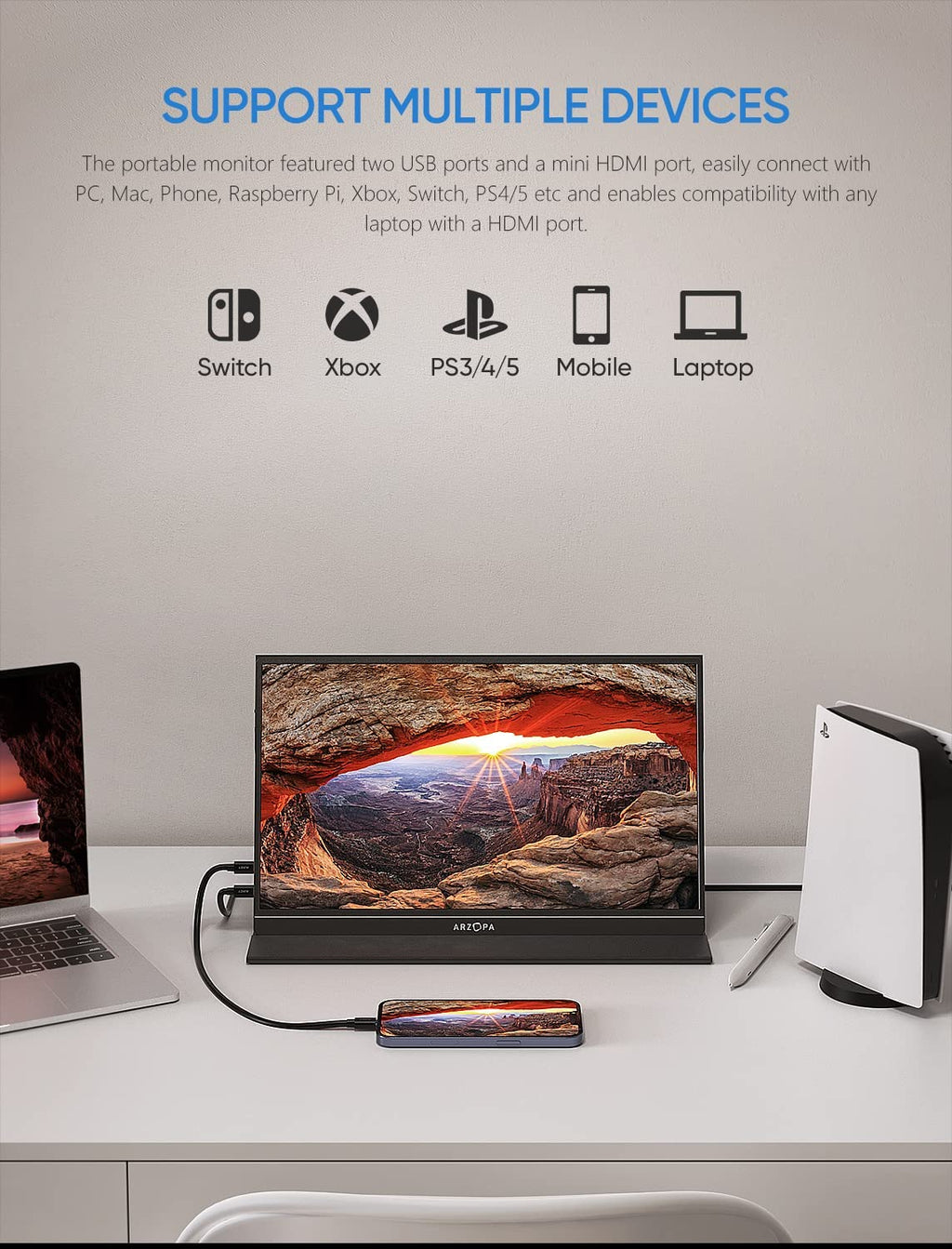 ARZOPA Portable Monitor, 15.6'' 1080P FHD Laptop Monitor