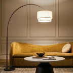 Brightech Mason Arc Floor Lamp - Modern Corner Standing Lamp with Unique Hanging Drum Lamp Shade for Living Room - Bright Overhead, Curved Hanging Light for Bedroom. Library, Den - Bronze