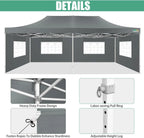 COBIZI 10x20 Heavy Duty Pop up Canopy Tent with 6 sidewalls Easy Up Commercial Outdoor Canopy Wedding Party Tents for Parties All Season Wind & Waterproof Gazebo with Roller Bag,Black(Frame Thickened)