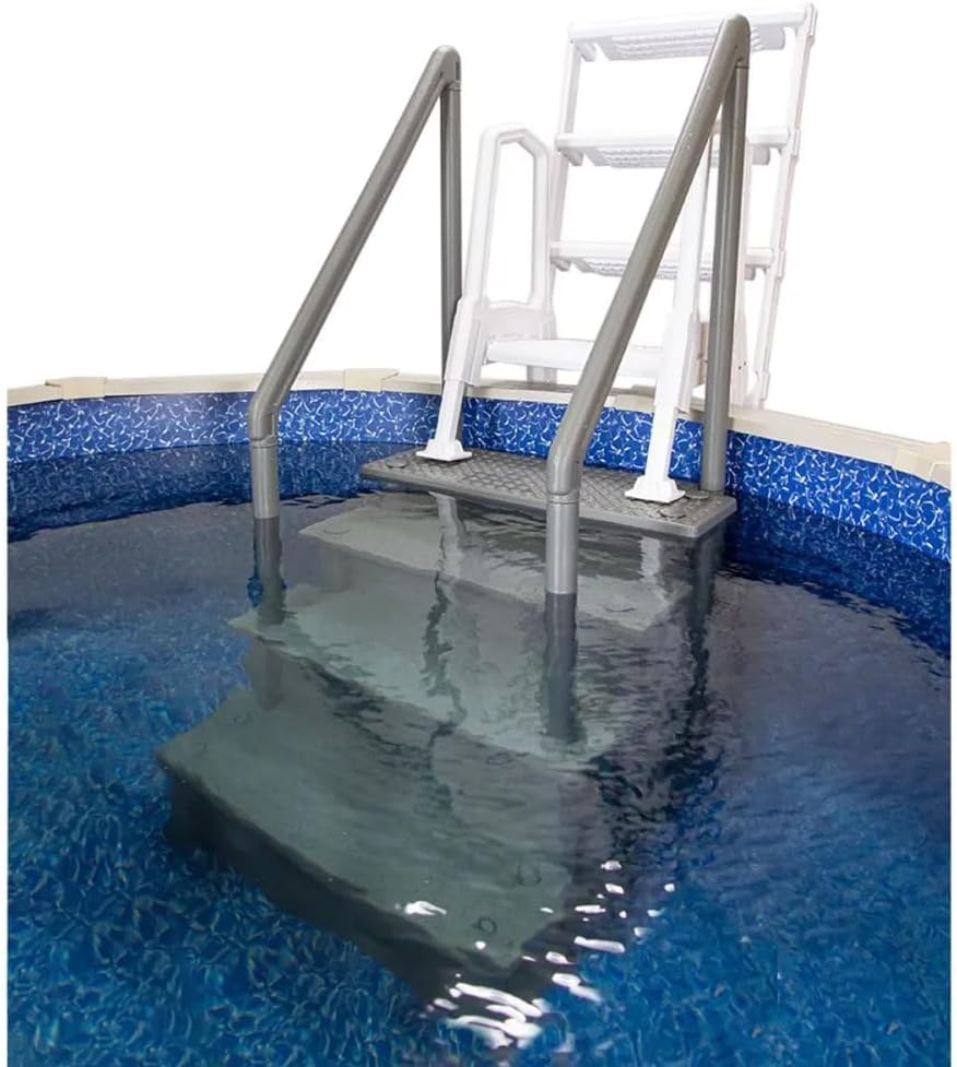 Select Anti-Slip in-Pool Steps | Gray | for Above Ground Swimming Pools | Can Mount to Decks 48" to 54" H | Safety Stairs Capacity Up to 300 lbs