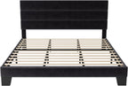 Allewie King Size Platform Bed Frame with Velvet Upholstered Headboard and Wooden Slats Support, Fully Upholstered Mattress Foundation/No Box Spring Needed/Easy Assembly, Black