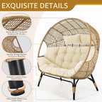 NICESOUL® Double Egg Chair Indoor Outdoor Stationary Oversized 6.5" Thick Padded Cushions 2 Person Egg Wicker Loveseat Chair 680 lbs Extra Large Lounge Chair for Patio Balcony Porch Backyard Beige