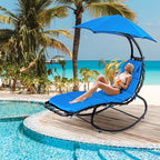 Full-Padded Hammock Chair Swing Patio Sun Lounger with Shade Canopy, Outdoor Chaise Lounge Hanging Chair for Pool Beach Deck