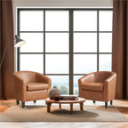Renwick Faux Leather Barrel Accent Chair for Living Room, Set of 2, Black