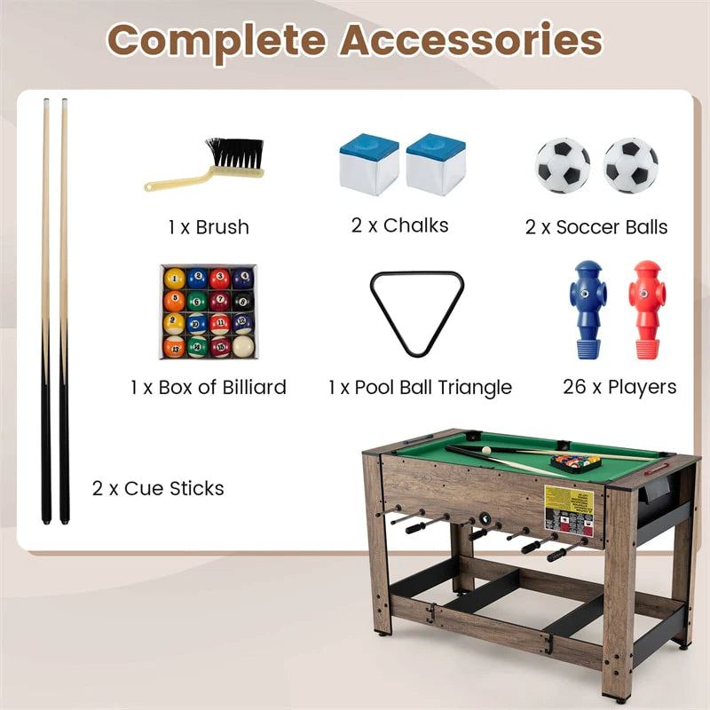 2-in-1 48" Swivel Multi Game Table, Foosball & Billiards Combo Table, Space-Saving Indoor Arcade Table for Kids/Adults, Game Room, Party