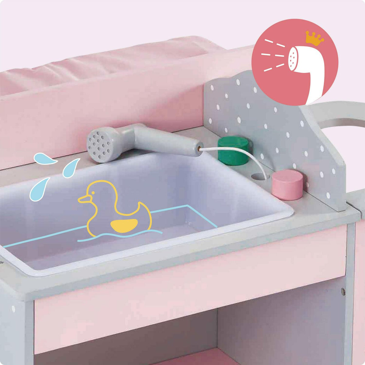 Olivia’s Little World Kids Polka Dots Princess Baby Doll Changing Station with Storage, Gray/Pink