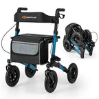 2-in-1 Folding Rolling Rollator Walker with Seat, 9" All-Terrain Pneumatic Tires & Height Adjustment, Aluminum Mobility Walking Aid for Seniors