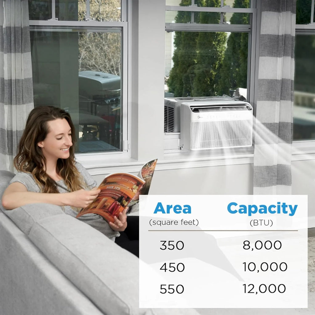 8,000 BTU U-Shaped Smart Inverter Air Conditioner – Cools up to 350 Sq. Ft., Ultra Quiet with Open Window Flexibility, Compatible with Alexa, 35% Energy Savings, Remote Control (Renewed)