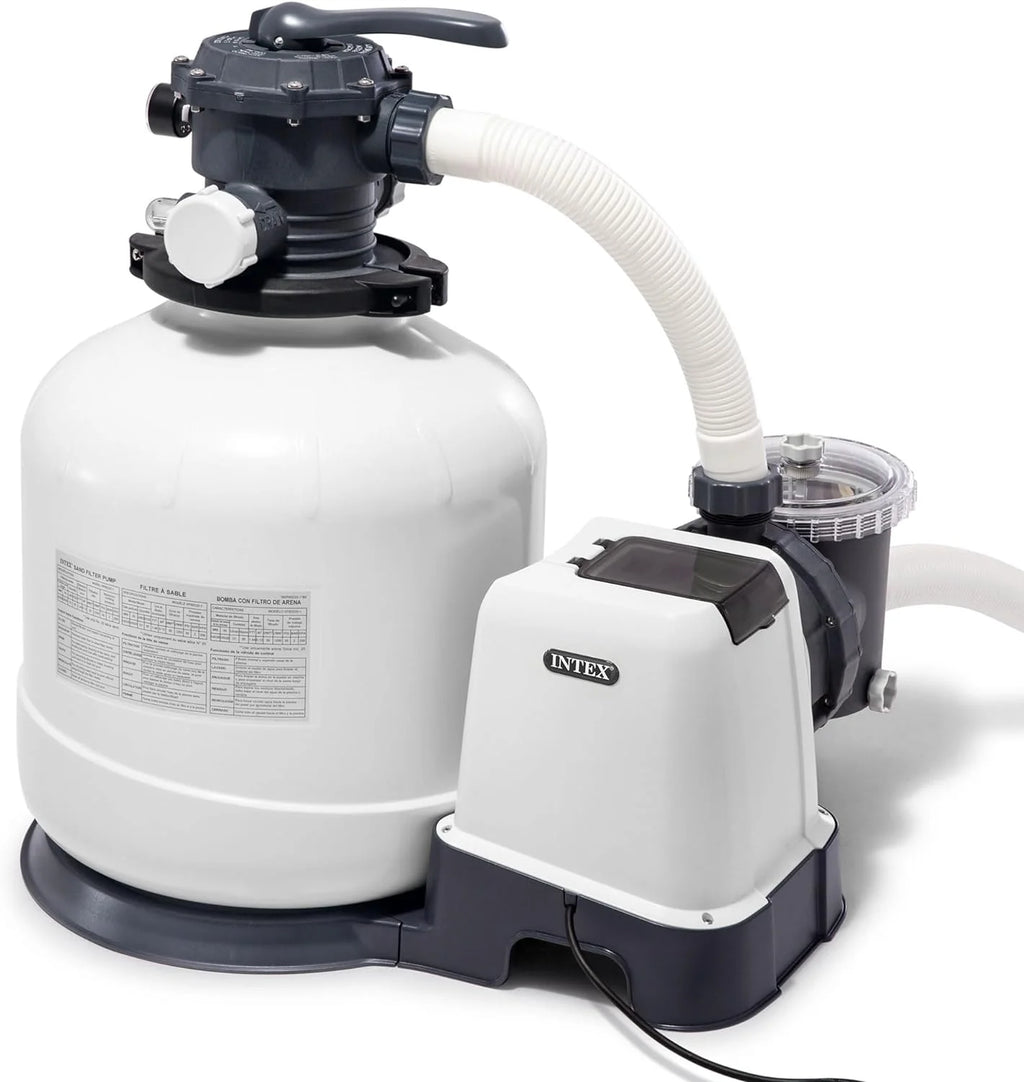 Intex 26651EG Krystal Clear 16 Inch 3,000 GPH Above Ground Pool Sand Filter Pump with Automatic Timer, GFCI, and 6 Function Control, Gray