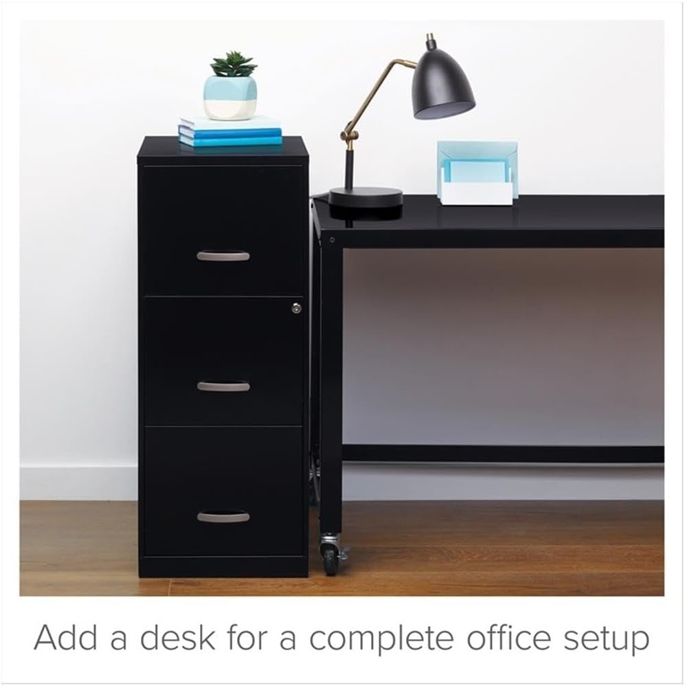 BOWERY HILL 3 Drawers 35.5" Vertical Black Metal Filing Cabinet Lockable Pre-Assembled Stationary Letter Size for Home, Office