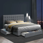 Artiss Avio Bed Frame Fabric Storage Drawers - Grey Queen