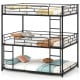Metal Triple Bunk Bed with Safety Guardrails and 2 Ladders