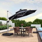 12ft Solar LED Patio Umbrella Outdoor Round Umbrella Large Cantilever Umbrella with LED Lights Windproof Bias Umbrella Heavy Duty Parasol for Garden Deck Pool Patio