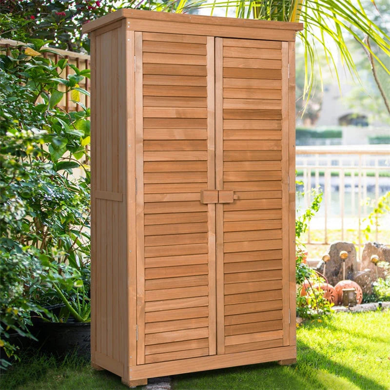 63" Wooden Outdoor Storage Shed Garden Tool Cabinet Waterproof Portable Shed with Latch Detachable Shelves