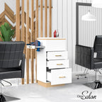OmySalon Salon Storage Station, Barber Stations Beauty Salon Spa Equipment with 3 Drawers, a Storage Basin, 3 Hair Dryer Holders for Hair Styling, White Gold