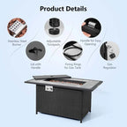 52" 50000 BTU Rattan Outdoor Propane Gas Fire Pit Table with Marble Tabletop, Lava Rocks & PVC Cover