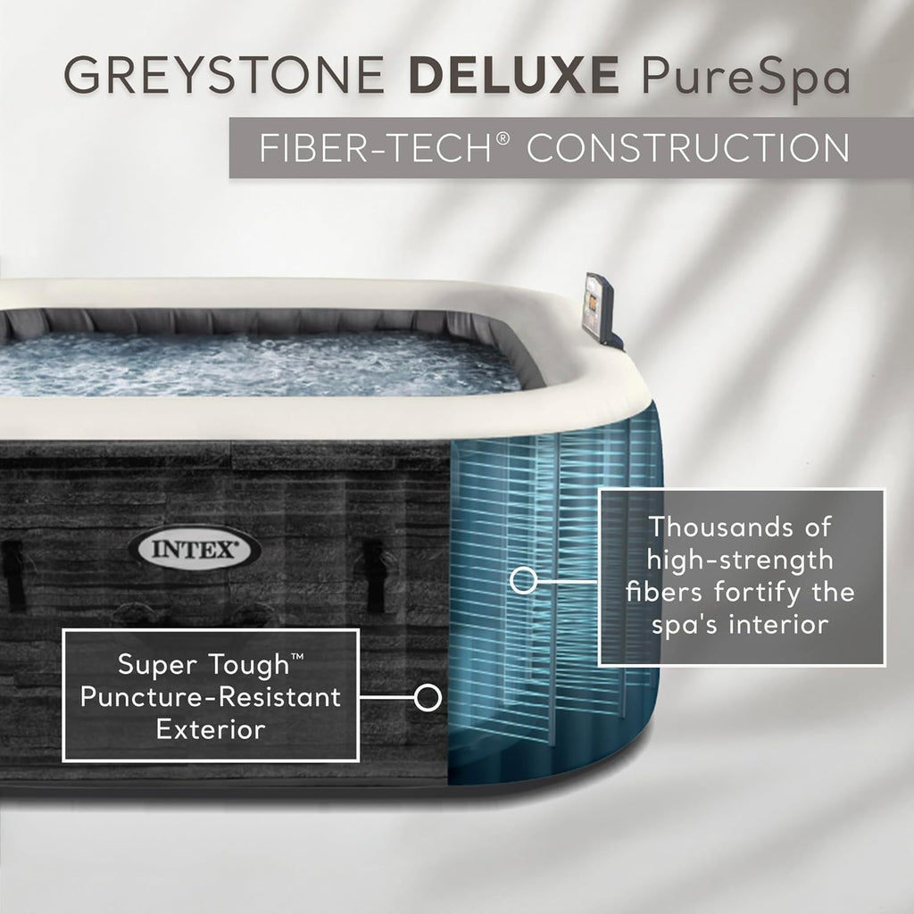 INTEX 28451EP PureSpa Greystone Deluxe Spa Set: Includes Energy Efficient Spa Cover and Wireless Control Panel �C Spa Control App �C Built-In FastFill Inflation System �C 6 Person Capacity �C 77" x 28"
