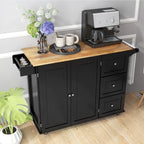 Giantex Kitchen Island Cart, Large Trolley Cart w/ Drop-Leaf Tabletop, Large Cabinet, 3 Drawers, Spice Rack, Towel Rack, Rolling Serving Trolley Cabinet