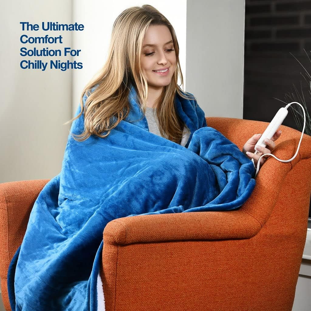 Heated Blanket with Hand Controller for 10 Heating Settings - Electric Blanket with auto Shut-Off ( Blue 50 x 60) - MedicalKingUsa