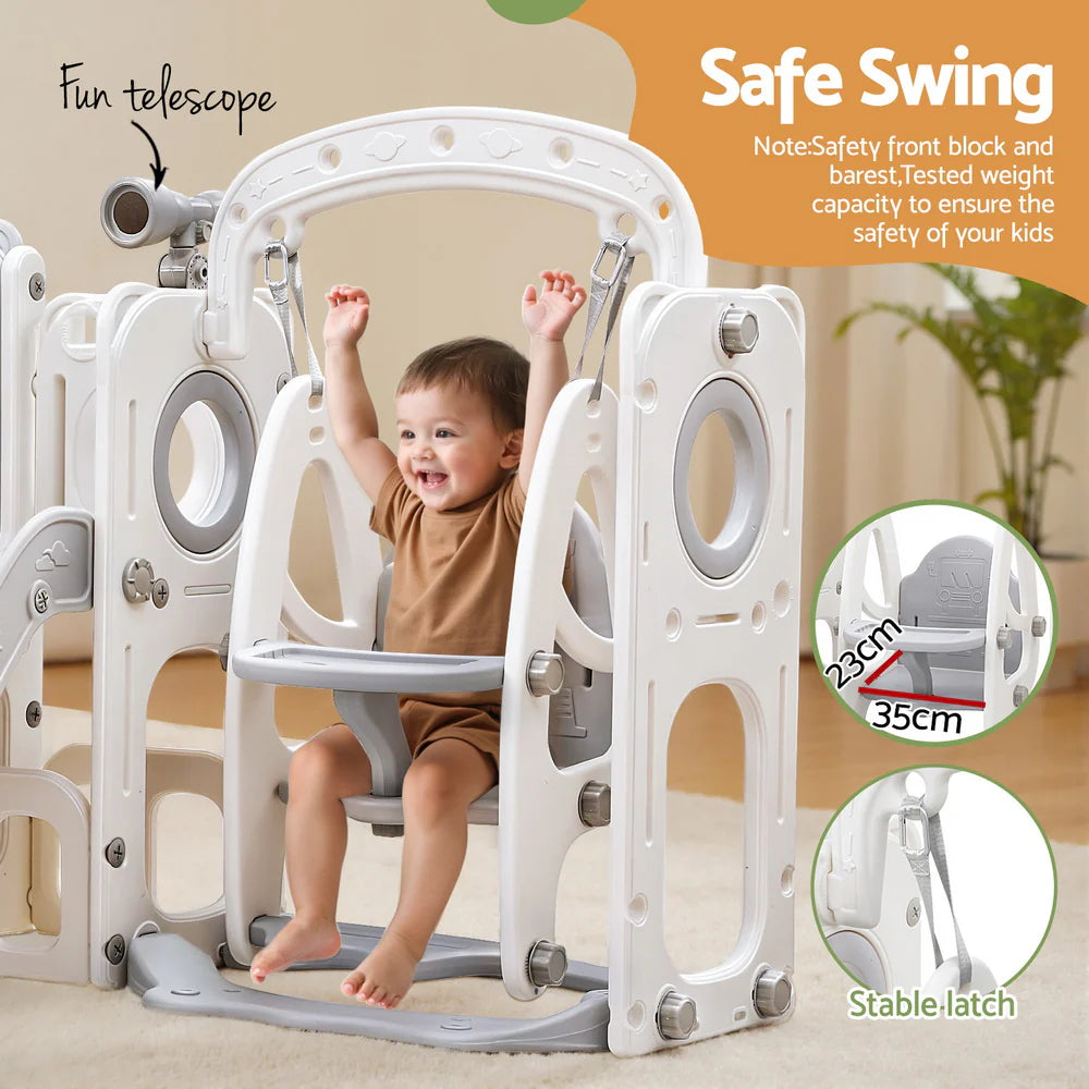 Keezi Kids Slide Swing Set Basketball Hoop Ring Football Outdoor Toys 132cm grey