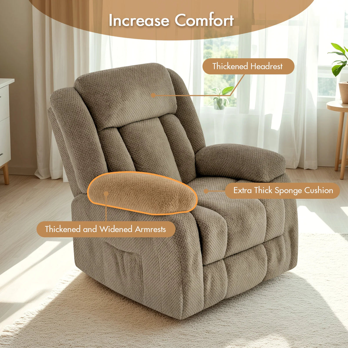 8-Point Electric Heat Massage Chair Light Brown