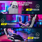 GTPLAYER Gaming Chair, Computer Chair with Footrest and Lumbar Support, Height Adjustable Game Chair with 360  -Swivel Seat and Headrest and for Office or Gaming (White)