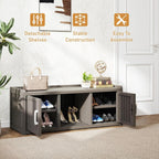KAMABOKO Outdoor Shoe Storage Cabinet, Waterproof UV-Resistant Entryway Storage Bench Indoor Outdoor with 2 Barn Doors, Adjustable Shelves for Entryway, Bedroom, Hallway,Living Room(Black)