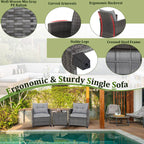 Gymax 3PCS Patio Rattan Sofa Set Outdoor Wicker Conversation Set Glass Tabletop w/ Grey Cushion