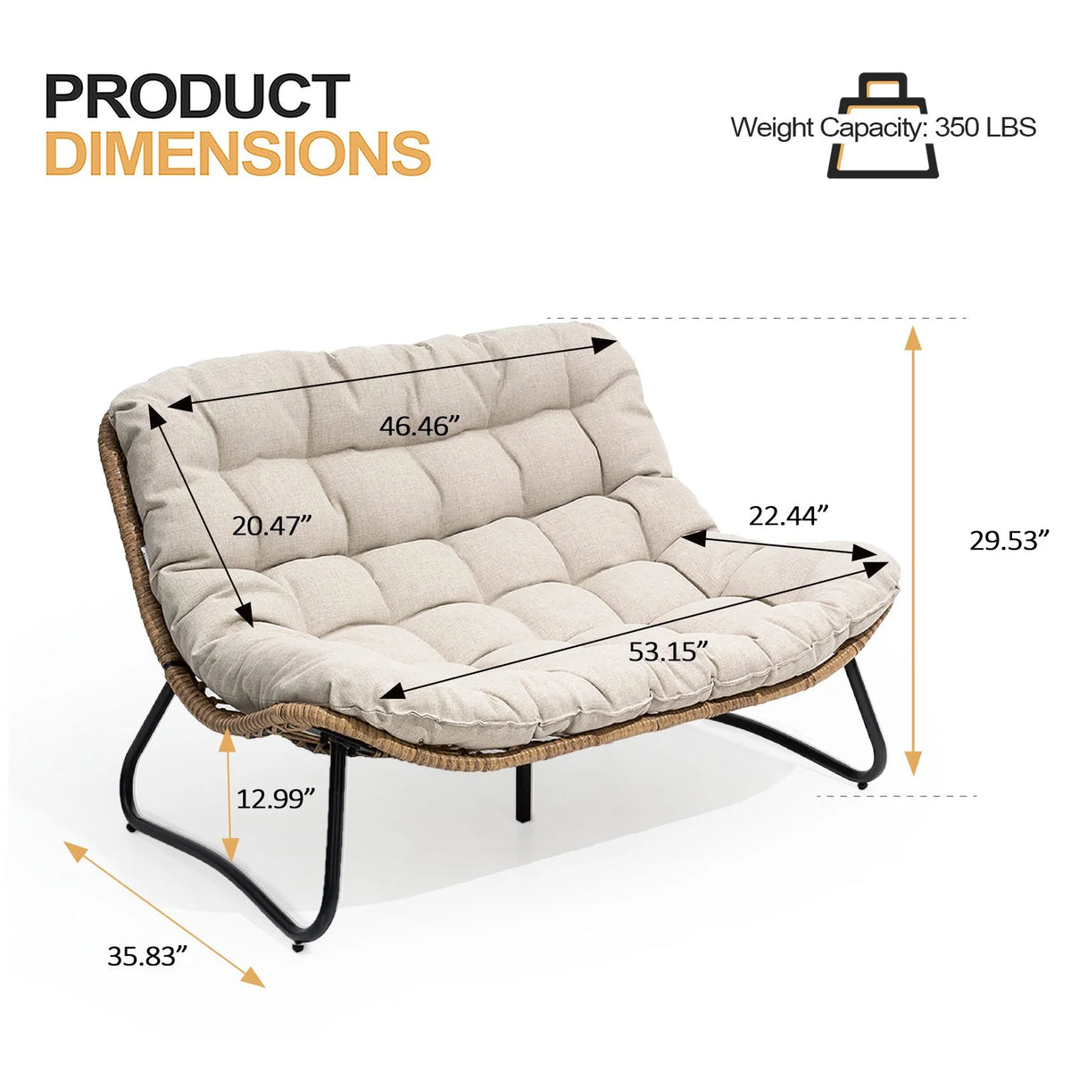 Crestlive Products Patio Loveseat, All-Weather Rattan Large Furniture with Soft Cushions, Outdoor Loveseat for Balcony, Poolside, Backyard (Beige)
