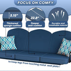 3 Seat Outdoor Porch Patio Swing with Stand 800lbs 2-in-1 Convertible Swing Bed with Adjustable Canopy & Removable Cushion for Yard Garden Deck (Blue  Square Tube)