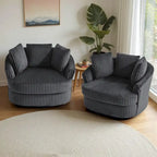 2 Set Oversized 43 W Plush Corduroy Swivel Barrel Chair with Pillows