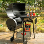 BBQ Charcoal Grill and Offset Smoker, 30'' L, 800 Square Inch, Outdoor for Camping, Black