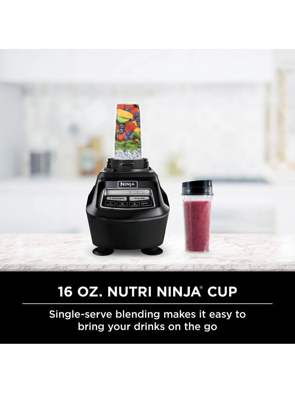 Ninja BL770 Mega Kitchen System, 1500W, 4 Functions for Smoothies, Processing, Dough, Drinks & More, with 72-oz.* Blender Pitcher, 64-oz. Processor Bowl, (2) 16-oz. To-Go Cups & (2) Lids, Black