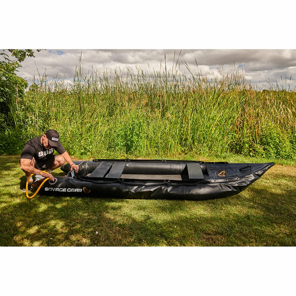 2 Person Inflatable Kayak Fishing PVC Boat – 130” x 43” x 11.8” with Aluminum Alloy Seat, Paddle, Inflatable Mat, Repair Kit, Fin