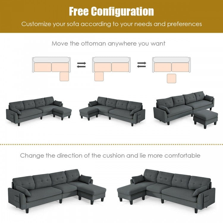 Reversible Sectional Sofa Couch L-Shaped Sofa Couch with Ottoman