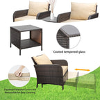 LEVELEVE Balcony Furniture 5 Piece Patio Conversation Set  PE Wicker Rattan Outdoor Lounge Chairs with Soft Cushions 2 Ottoman&Glass Table for Porch  Lawn-Brown Wicker