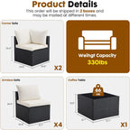 DUMOS 7 Piece Outdoor Patio Sectional Sofa, Modular Wicker Furniture Set with 2.8" Thick Cushions, Adjustable Feet, Weather-Resistant Rattan Outdoor Couch for Backyard, Deck, Garden, Poolside, Black