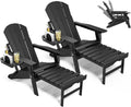 Adjustable Adirondack Chair with Retractable Ottoman Set of 2  HDPE Folding Adirondack Chair with Cup Holder  All Weather Fire Pit Chair for Outdoor.