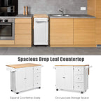 Giantex Kitchen Island Cart, Large Trolley Cart w/ Drop-Leaf Tabletop, Large Cabinet, 3 Drawers, Spice Rack, Towel Rack, Rolling Serving Trolley Cabinet