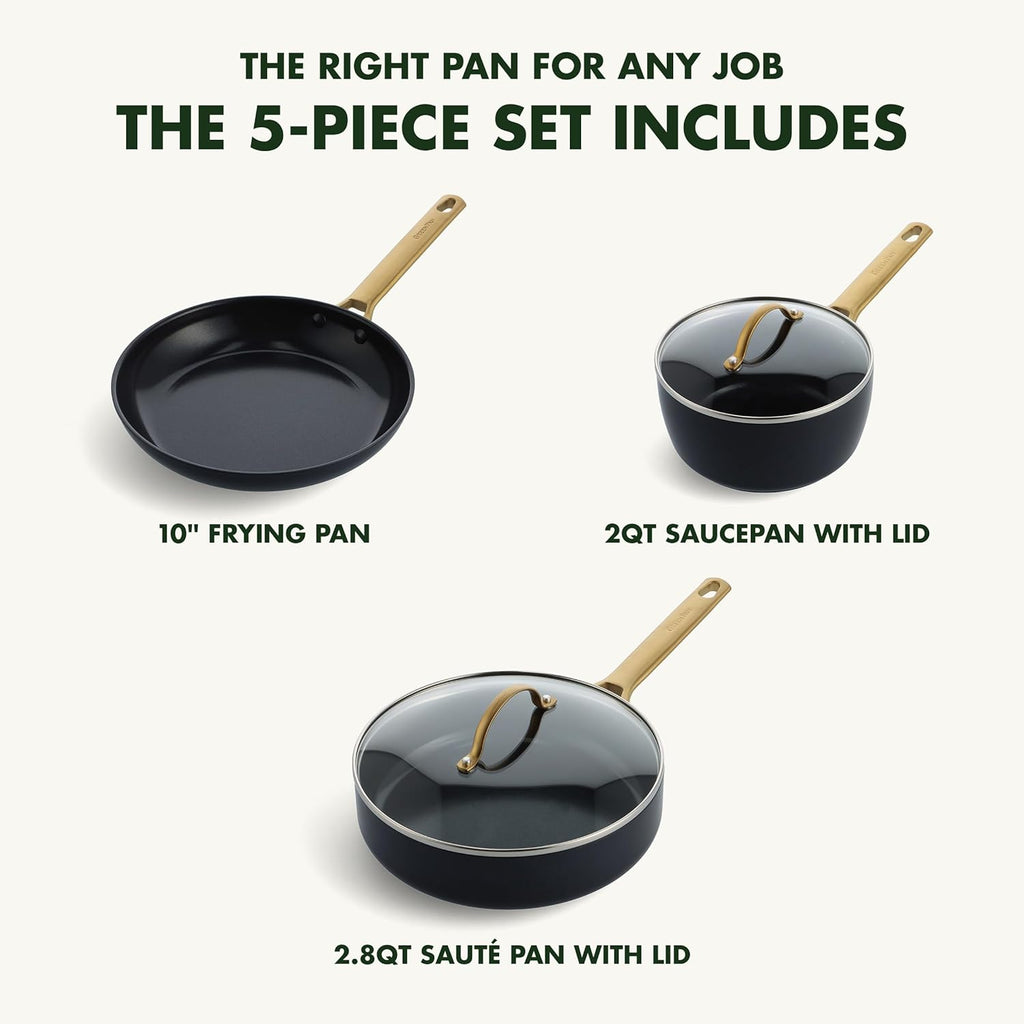 Reserve Hard Anodized Healthy Ceramic Nonstick 10 Piece Cookware Pots and Pans Set, Gold Handle, PFAS-Free, Dishwasher Safe, Oven Safe, Black