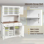 Wood Buffet Hutch Cabinet Kitchen Hutch Sideboard Kitchenware Server with 3 Large Drawers & 9 Wine Grids