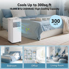 Bapipro 10,000 BTU Smart Portable AC - WiFi/Remote, 4-in-1 for 300 Sq.Ft, 24H Timer, Window Kit, ��55dB, ETL Certified