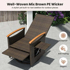 Outdoor Rattan 360�� Swivel Recliner Chair, Patio Wicker Chaise Lounge Chair with Adjustable Backrest & Footrest, Flip Side Table & Cushions